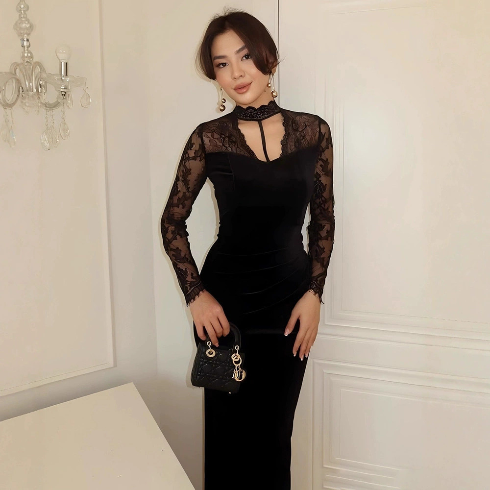 ZARA Lace Bodycon Long Sleeve Hollow Out Ruched Waist Dress